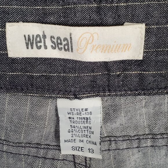 Wet Seal Size 13 Pants Stripe Linen Blend Trousers Lurex Gold Low Rise Wide Leg - Picture 3 of 9